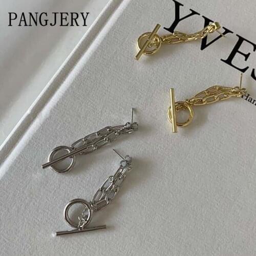 PANGJERY Prevent Allergy 925 Sterling Silver Chain Drop Earrings for Women Fashion Punk Hiphop Rock OT Buckle Party Jewelry Gift