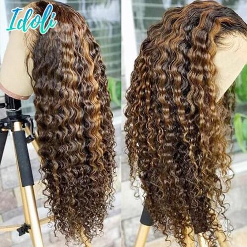 Remy Hair Highlight Brazilian Deep Wave Frontal Wig Curly Lace Front Human Hair Wigs 13x4 Lace Frontal Wigs 4x4 Lace Closure Wig
