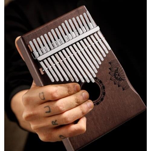 17 Key Mahogany Kalimba Wooden Thumb Piano with Armrests Portable Finger Piano Musical Instrument with Tuning Hammer Sheet Music