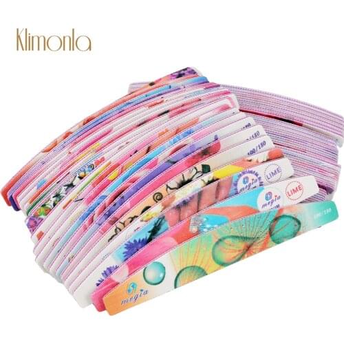 48Pcs/Lot Color Design Half Moon Nail Files 100/180 Grit Gel Polishing Buffer Block Half Moon Shape Washable Nails Accessories