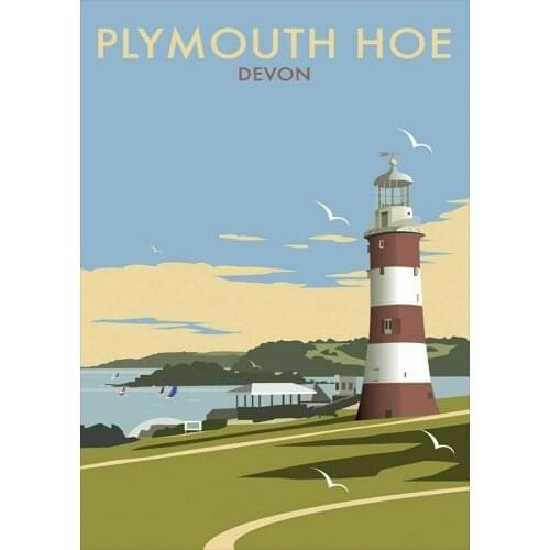 Plymouth Hoe Devon Lighthouse Vintage Photo Art Film Print Silk Poster for Your Home Wall Decor 24x36inch