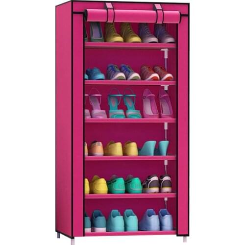 Thick Non-woven Dust-proof Metal Shoe Rack Stand Personalized DIY Combined Shoe Storage Cabinet Curtain Design Shoe Rack