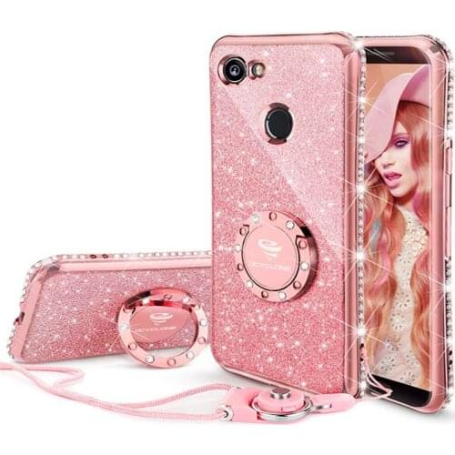 For Google pixel 2Xl case Luxury 360 Degree Metal Ring kickstand phone housing Diamond bling Glitter purple soft Slim 18:9 inch