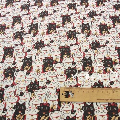 Printed Fortune Cat 100% Cotton Kids Fabric ,Sewing Quilting Fat Quarters Material For Baby&child,DIY Textile Fabric