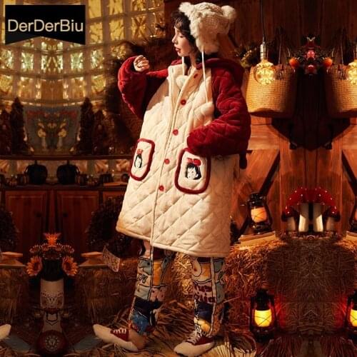 Spring Winter Warm Pajama 3-Layer Clip Cotton Sleepwear High Quality Flannel Womens Pyjamas Cartoon Anime Pijamas Set Home Wear