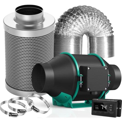 Mars Hydro 4" Inline Duct Fan Kit Grow Tents Ventilation System With Carbon Filter For Heating Cooling Humidity Smart Control