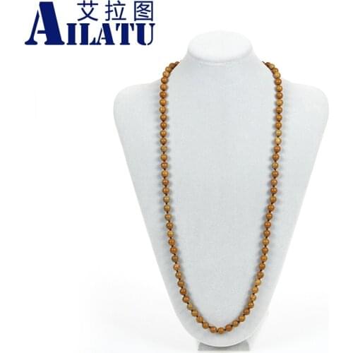 Ailatu Men and Ladies Gift Jewelry Natural 8mm Yellow Sandstone Beads Fashion Necklace Healing Balance Prayer Male