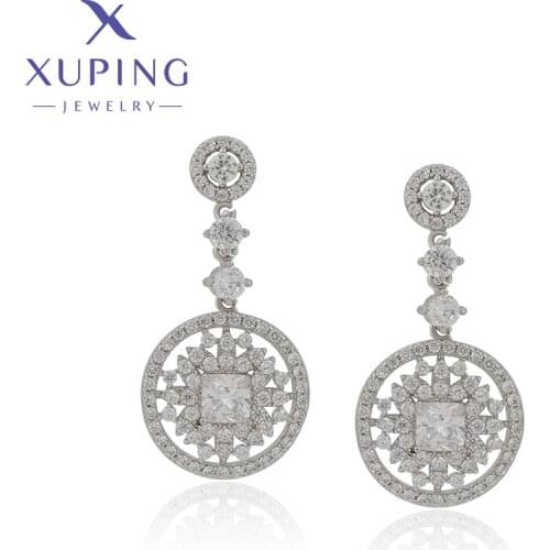 Xuping Jewelry Popular Rhodium Plated Women Earrings with Elegant Synthetic Cubic Zircon XE2183