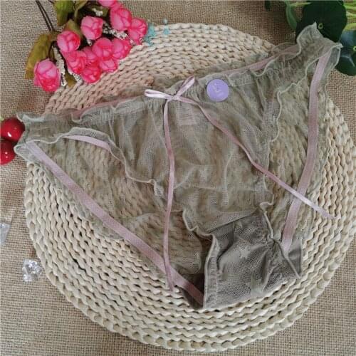 Military green womens underpants cotton crotch lovely mid-waist star breathable triangle sexy lace