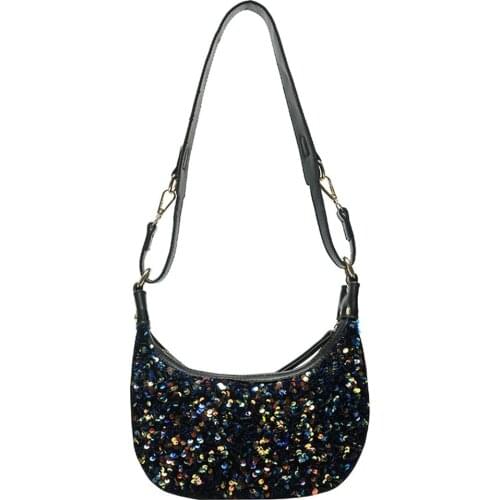 Women Fashionable Sequins PU Leather Shoulder Bag Ladies Stylish Multi-color Shoulder Bag for Daily Wear White/Blue/Black