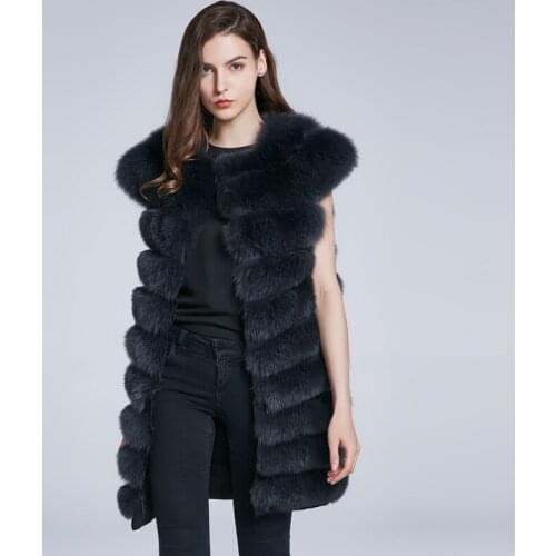 Womens Winter Fox Fur Coat Natural Fur vest Womens Real Fur Vest Furry Fox Fur Collar Tilt Stripe Warmth Fashion 2020 New