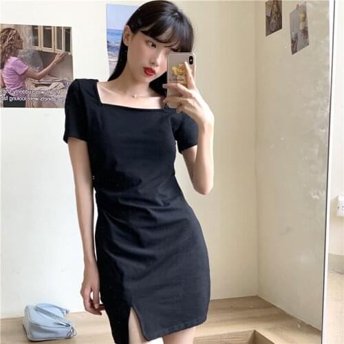 Zoki Retro Black Women Dress Solid Mini Dress Elegant Casual Slim Lady Clothes Summer Party Dress Vestidos Fashion Summer New