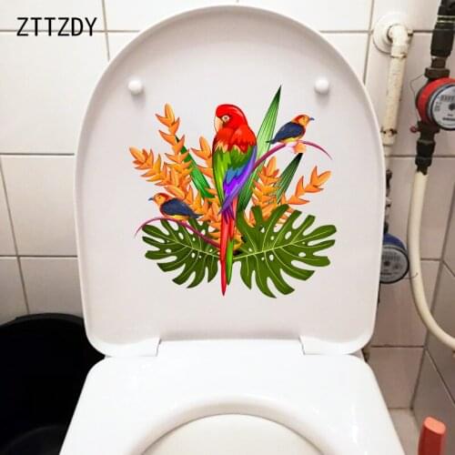 ZTTZDY 21.5CM×22.3CM Cartoon Flowers Bird WC Toilet Decoration Funny Home Wall Stickers T2-0908