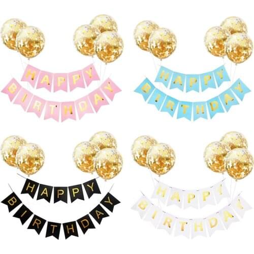 1set Happy Birthday Letter Banner Gold Blue Confetti Balloons For Kids Boy Girl Birthday Party Hanging Decor Garland Baby Shower