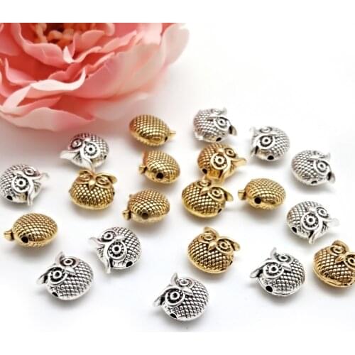 10pcs 7x3mm Gold Rhodium Owl Metal Beads Zinc Alloy Spacer Beads For Bracelet DIY Jewelry Findings For Women Gifts