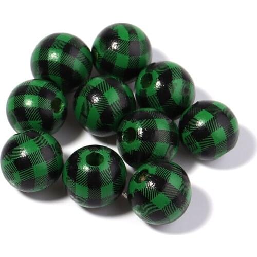 20Pcs 16mm Plaid Design Natural Wooden Beads Big Size Round Ball Wood Bracelet For DIY Craft Jewelry Making Accessories
