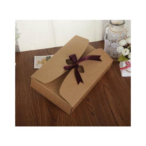 21.5*14*5CM Large Kraft paper Carton Kraft Box Gift Packing Box with ribbon Christmas gift Packaging Storage Item Aircraft box