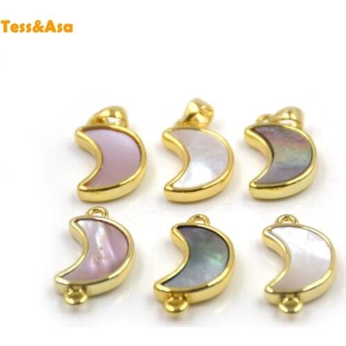 3pcsNatural Crescent Shell Pendant Women of Pearl Charms Gold Bezel Diplopore Setting Making for Bracelet Necklace Shell Jewelry