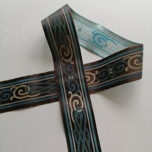 5cm 50mm 2' Chinese Knots Costume Curtain Lake Blue Laciness National Jacquard Garment Woven Webbing Antelope Horn Circle Ribbon