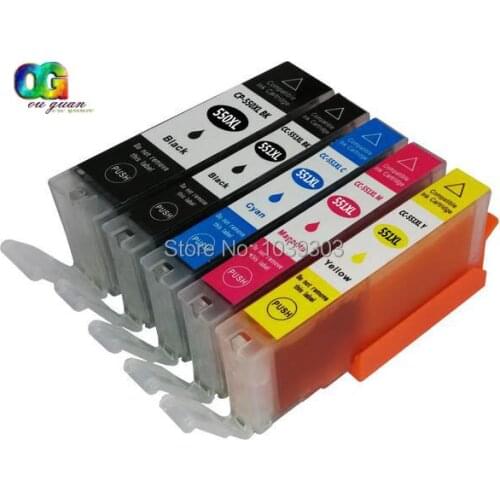 5 PK Chipped Compatible PGI-550 CLI-551 ink cartridge for Pixma IP8750 IX6850 MG5450 MG5550 MG5655 MG6350 MG5650 MG7150 MX725 pr