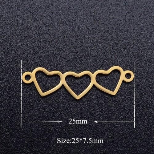 5pcs/lot 3 Hearts Stainless Steel DIY Connector Charms Wholesale Jewelry Finding Supplies DIY Pendants for Necklace Making