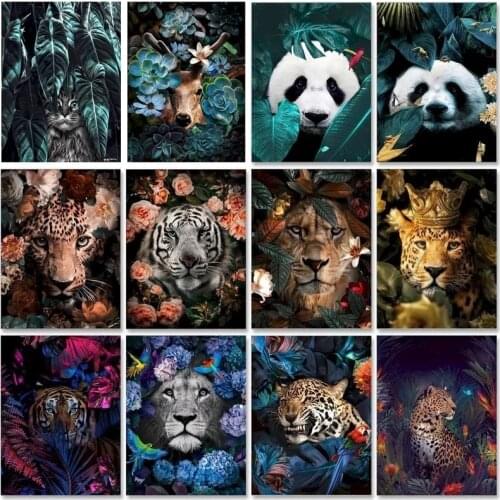 5d Diy Diamond Painting Flower And Animal Lion, Tiger Inlaid Rhinestone Mosaic Cross Stitch High Quality Handmade Gift