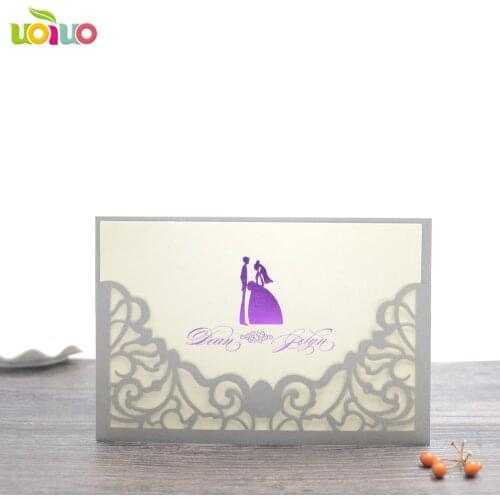 Free shipping 50set inc183 silver couple Laser Cut Wedding Invitations Greet Card Personalized Custom Ribbon Free Envelope& Seal