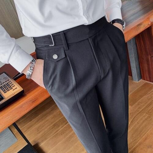 High Quality Mens Formal Pants 2021 Spring Office Social Business Fashion Suit Pants Casual Slim Wedding Street Wear Nine Pants