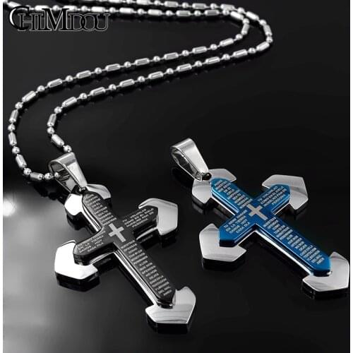 CHIMDOU fashion stainless steel blue pendant cross necklace link chain for men jewelry AP348