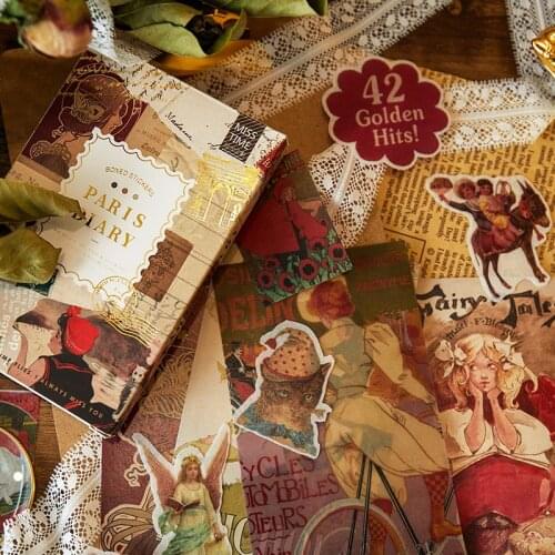 Dimi 55 Pcs Paris Diary Series Boxed Stickers Vintage Aesthetics Stationery Stickers DIY Scrapbooking Album Decoration Gift