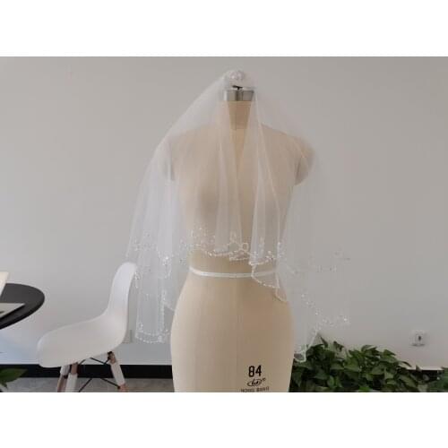 Two Layer White Or Ivory Wedding Veil Short Veil Handmade Wedding Veil Beaded Sequins Bridal Veil With Comb
