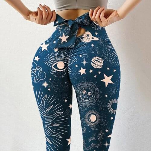 Fantsy Bow Seamless Leggings Women Galaxy Print High Waist Stretch Strethcy Fitness Gym Leggings Technology Push Up Leggings 40