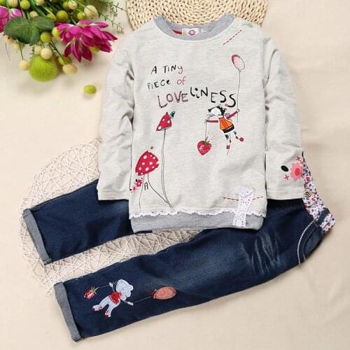 Hooyi Autumn Long Girls Clothes Sets Floral Sweatshirts + Jean Suit Children T-Shirt Trouser Lovely Top Quality Baby Girl Jersey