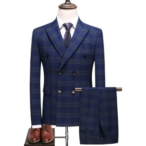 Suit + vest + pants)New high quality mens double breasted suit three pieces/ men wedding suits / slim fit suits for men
