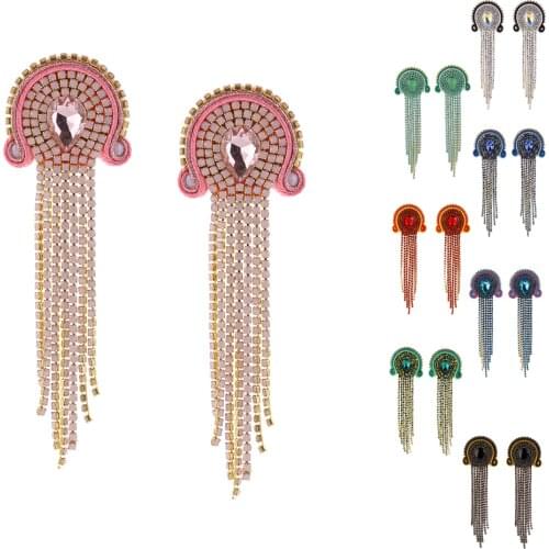 KPacTa 2020 New Handmade Weaving Soutache Vintage Full Crystal Long Tassel Drop Earrings For Women Temperament Earring Banquet