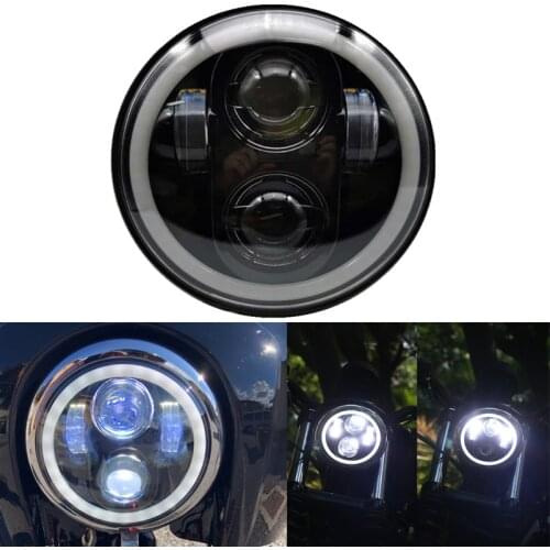 Round 5.75 inch Motorcycle LED Projector Iron 883 Moto LED Headlights Black 5 3/4" for Dyna Street Bob FXDB Sportsters white DRL