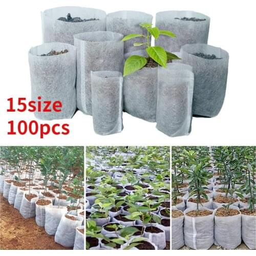 100pcs Non-woven Fabric Seedling Pots Biodegradable Nursery Bag Garden Grow Bag Vegetable Planter Pots Indoor Fabric Grow Bags