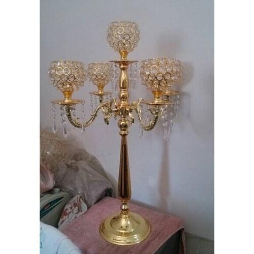 Free Shipping 8pcs 76cm(H) 5-arms metal candelabras with crystal pendants, shiny silver wedding candle holder.wedding decoration