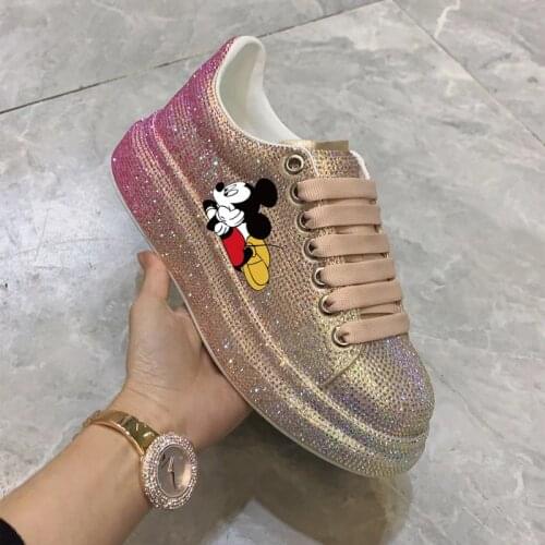 Disney big childrens cartoon Mickey Mouse girl adult non-slip soft bottom fashion color sequined sports casual shoes