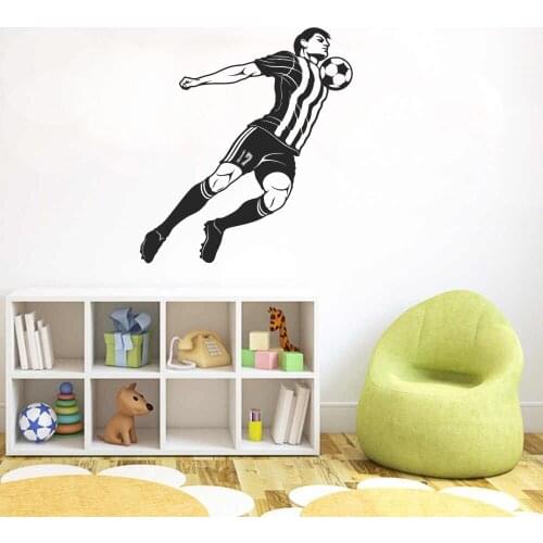 Soccer Ball Player Receiving Ball Wall Stickers Art Removable Soccer Sports Decal For Living Room Decoration A001120