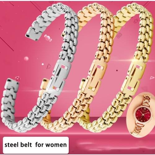 The small steel watchband for S-warovski female star water drill C-K T-isuo stainless steel watch chain 6 8 10 12 14mm Womens