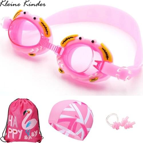 Swim Goggles for Kids Anti-Fog UV Protection Adjustable Swim Glasses With Earplug Backpack Swim Cap for 3-12 Years Old Children