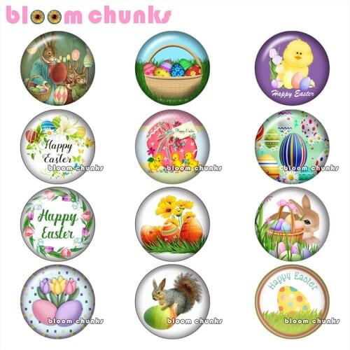 Easter Day Bunny Egg Round photo glass cabochon jewelry flat back Making findings 12mm/18mm/20mm/25mm A9372