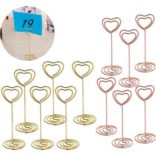 12 Pcs Golden Heart Shape Photo Holder Stands Table Number Holders Place Card Paper Menu Clips for Wedding Party Decor