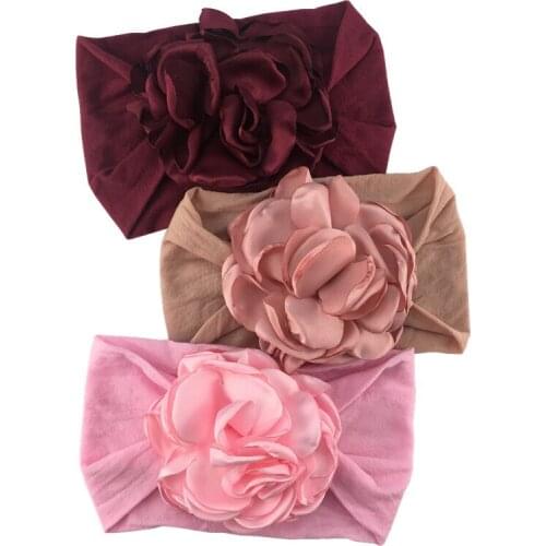 24pc/lot Wholesale Infant Baby Flower Nylon Headbands Satin Burned Flower on Wide Nylon Headbands for Children Girls Headwear