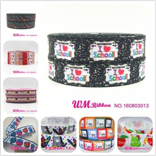 Q&N ribbon 1inch 25mm school style cute cartoon printed grosgrain ribbon webbing 50yards/roll for hair tie free shipping