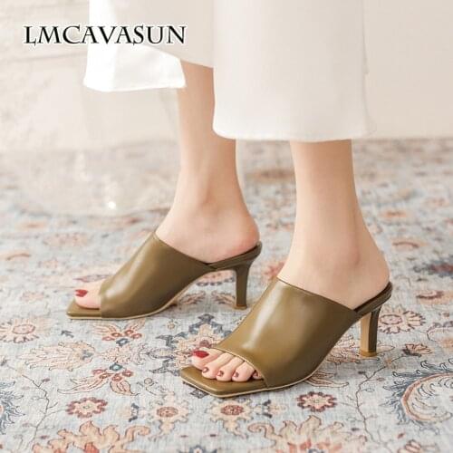 LMCAVASUN Slippers womens summer wear 2021 new sandals casual fashion commuter OL retro square toe high-heeled mules
