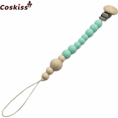 Silicone Pendant Baby Teething Toy Unfinished Wooden Beads&Dummy Pacifier Clip Montessori Nursing Gifts Necklaces