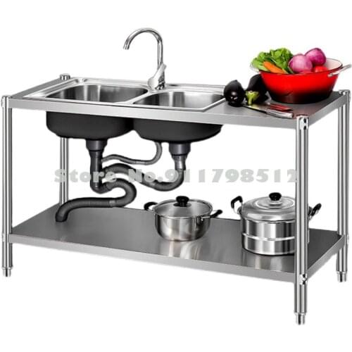 304 Stainless Steel Sink Countertop Integrated Single-bath Kitchen Sink Double-bath Sink Sink Cabinet