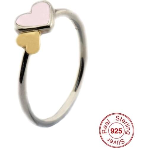 Luminous Hearts Feature Rings with 14K Real Gold 925 Sterling Silver Jewelry Free Shipping